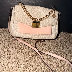 Michael Kors Signature Cream and Pink Crossbody Bag